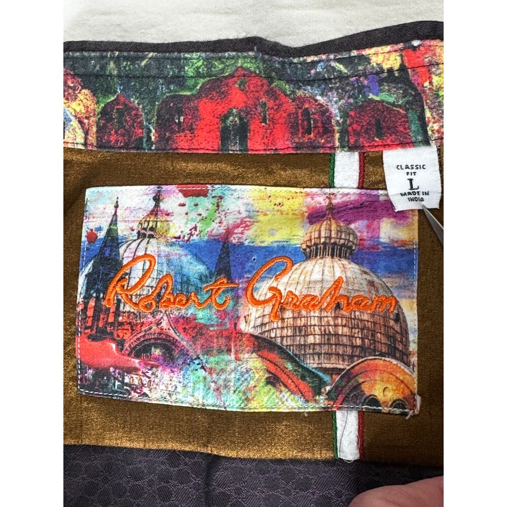 Robert Graham Mens L Button Up Shirt Flip Cuff Mask Print Classic Fit - Picture 4 of 12